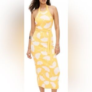 Diane Von Furstenberg Yellow and White Midi Dress